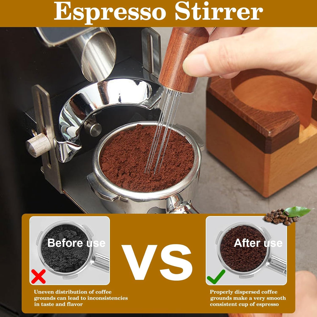58mm Espresso Accessories Kit,Wdt Tool Espresso,Solid Espresso Tamper,Coffee Puck Screen and Dosing Funnel,Silicone Tamper Mat,0.4mm Stainless Steel 6pin Espresso Stirrer,Barista Tools Espresso Kit