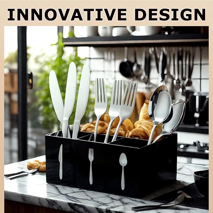 Silverware Organizer Countertop,Acrylic Small Silverware Caddy for Countertop,Knife Fork and Spoon Organizer for Kitchen Storage,Cabinet and Dining Room(Black)