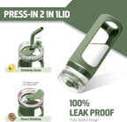 Kodrine 24oz Glass Tumbler with 2 Lids and Straws, Glass Cup With Bamboo Lid and On-the-go Lid, Reusable Iced Coffee Cup, Ideal for Smoothie, Cold Drinks, Fit Cup Holder, BPA Free (1, Olive)