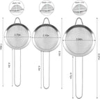 3 Pack Fine Mesh Strainer, Small Stainless Steel Sieves with Handles, for Steeping Loose Leaf Tea, Straining Cocktail, Juice and Sifting Flour, Powdered Sugar