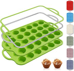 2 Packs 24 Cups Silicone Muffin Pan with Metal Reinforced Frame Mini Size Cupcake Pan Tray Egg Bites Silicone Circle Cookie Molds Muffin Tin Tart Pans Baking Sheet Set for Breakfast Sandwiches