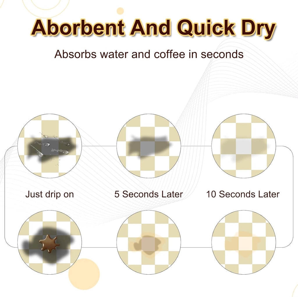 Dish Drying Mat for Kitchen, 15.7’’ X 17.7’’ Coffee Bar Mats for Countertop Fit Under Coffee Maker, Checkered Drying Mat, Hide Stain Rubber Backed Espresso Machine Absorbent Drying Pad, Beige & White