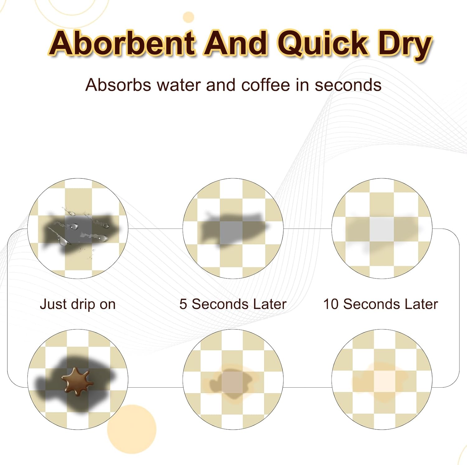 Dish Drying Mat for Kitchen, 15.7’’ X 17.7’’ Coffee Bar Mats for Countertop Fit Under Coffee Maker, Checkered Drying Mat, Hide Stain Rubber Backed Espresso Machine Absorbent Drying Pad, Beige & White