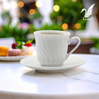 Lynns Paradise Imperial White 7oz Tea Cup Set – Embossed Porcelain Finish, Elegant for Daily Use, Vintage-Inspired Design – White Teacup and Coffee Cup Set, Porcelain Tea Cups, Service for 6