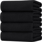 Homaxy 100% Cotton Oversized Waffle Weave Kitchen Dish Towels, Ultra Soft Absorbent Quick Drying Cleaning Towel, 20 x 28 Inches, 4-Pack, Black