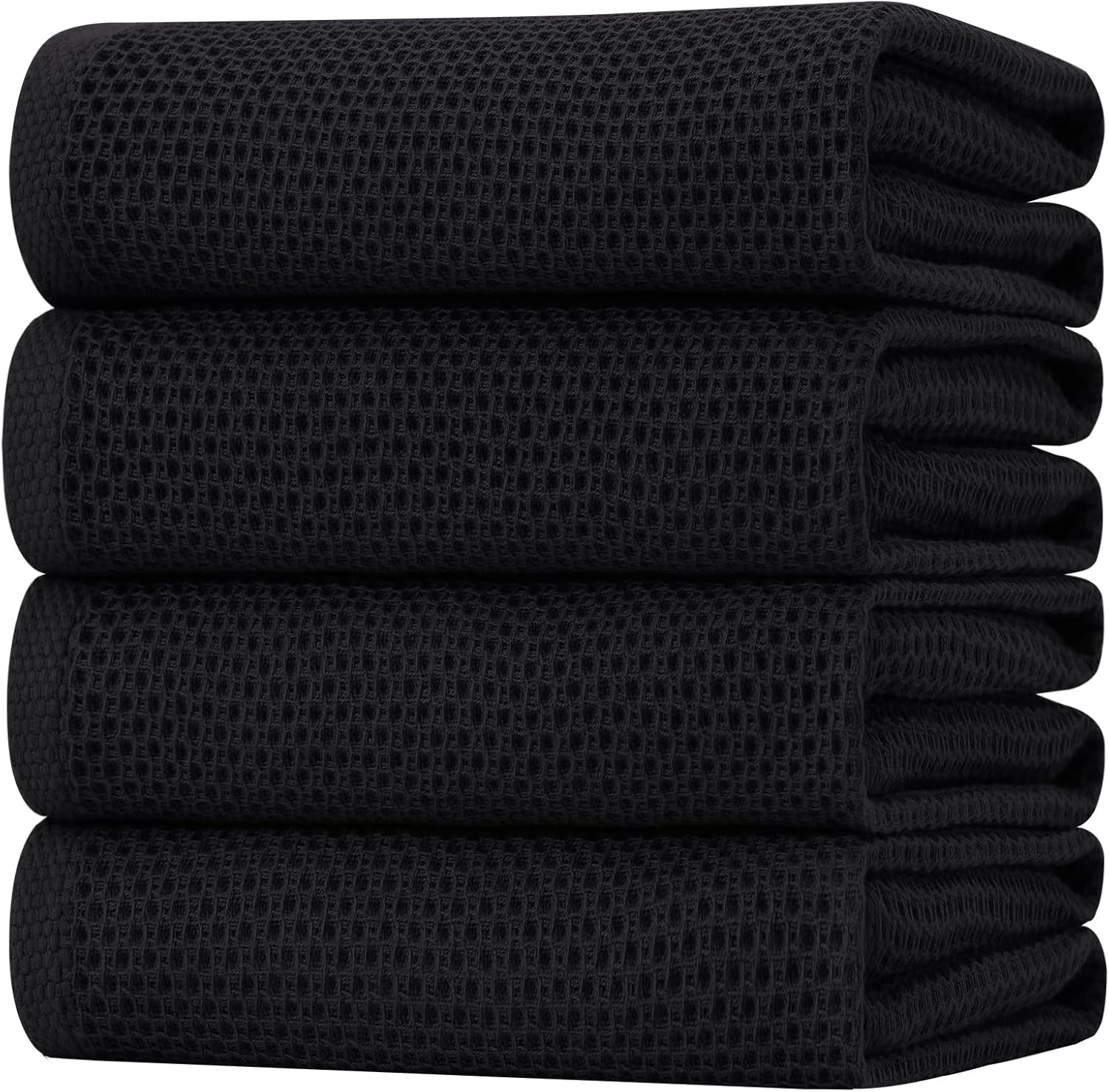 Homaxy 100% Cotton Oversized Waffle Weave Kitchen Dish Towels, Ultra Soft Absorbent Quick Drying Cleaning Towel, 20 x 28 Inches, 4-Pack, Black