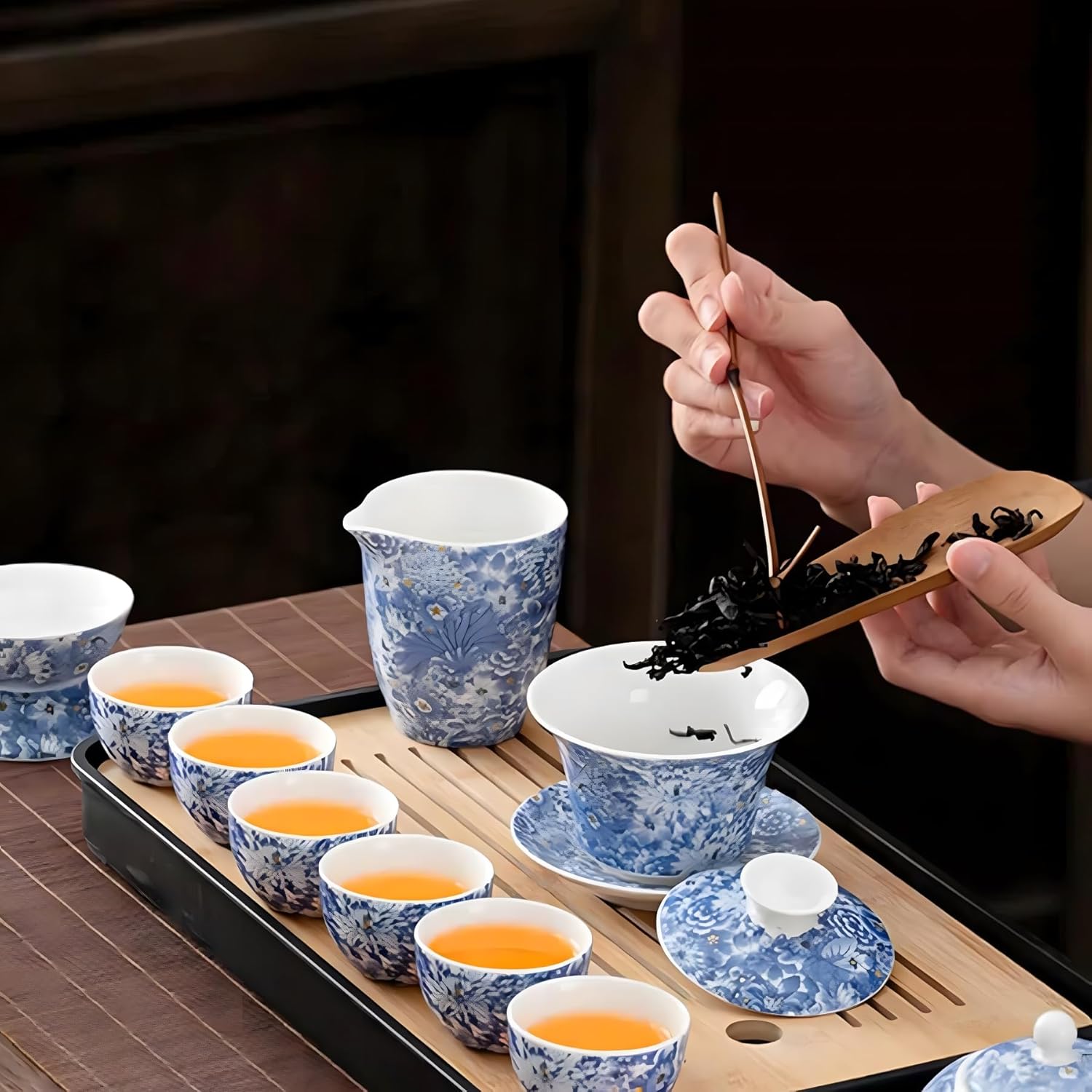 ICHAG Chinese Tea Set, Gongfu Tea Sets for Adults, Asian Gaiwan Teaset, 14-Piece Yangzhi Jade (羊脂玉茶具) with Suspended Gaiwan & Tea Pet, Portable Travel Teaset for Home, Outdoor, Office Gifts