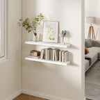 Fun Memories Rustic Real Wood Floating Shelves, 8 Inch Deep Floating Shelf Wall Mounted, 36" W x 8" D Wall Shelves Storage Shelves for Living Room, Bedroom, Bathroom, White Finish, Set of 2