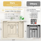 Caperci Large Silverware Organizer for Kitchen Drawer & Utensils - Expandable Drawer Organizer for Cutlery, Flatware & Gadget, BPA-Free Thick Plastic, Wider Compartments & Non-skid Feet (Tofu)