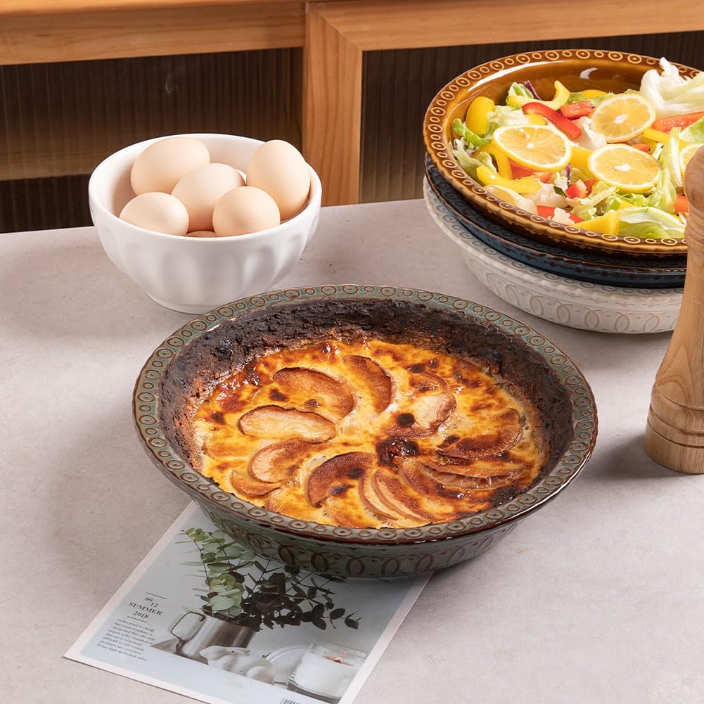 Sweejar Ceramic Pie Pan - Round Baking Dish, Non-Stick for Quiche, Tart, Cake, Pumpkin Pie & Pot Pies (Gray, 10 Inches)