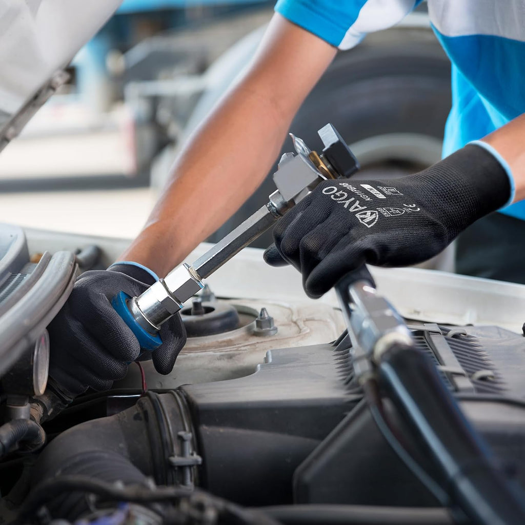 KAYGO Safety Work Gloves PU Coated,12 Pairs KG11PB Seamless Knit Glove for Men and Women, with Smooth Grip on Palm and Fingers, Ideal for General Duty Work (Small, Black)