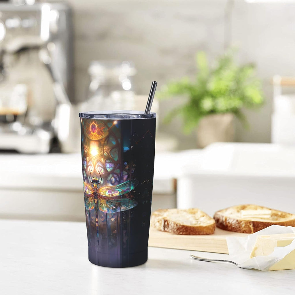 Dragonfly Tumbler with Lid and Straw 20oz Coffee Tumblers Leakproof Stainless Steel Travel Mug Vacuum Insulated Cup for Iced and Hot