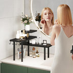 IBUYKE Countertop Organizer,3-Tier Spice Racks,Kitchen Counter Corner Shelf,4 Side Hooks,Adjustable Countertop Shelf for Kitchen, Bathroom, Coffee Bar, Cabinet, Desk,Black,TLJ023B