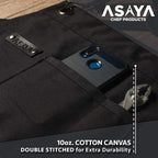Asaya Chef and BBQ Apron with Bottle Opener and Hand Towel - 10oz Cotton Canvas, Stainless Steel Hardware - Cross Back Straps