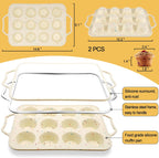 2 Pack Silicone Muffin Pans for Baking with Metal Reinforced Frame, 12 Cup Cupcake Baking Pans Nonstick for Oven, BPA Free Silicone Muffin Tin for Egg Bites Cake, Easy Pop Out & Dishwasher Safe