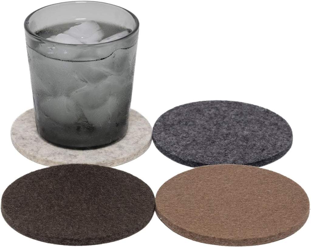 Graf Lantz - Bierfilzl Merino Wool Round Coasters Set of 4 - Sand Dune (4" Circles) - Absorbs 30% of Weight - German Wool - Heat Resistant, Sustainable, & Reusable - Home Decor & Coffee Table Decor