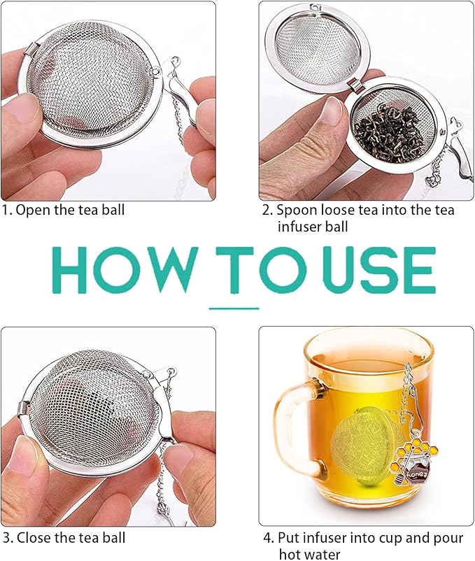 Tea Strainers for Loose Tea, Set of 2 NSTaygate Stainless Steel Tea Ball, Tea infuser with Honeybee & Honey Jar Beehive Charm Pendant Loose Leaf Tea Steeper