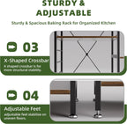 Baker’s Rack, Microwave Oven Stand with Bamboo Frame, 35.43" Coffee Bar with Wire Basket & 6 Hooks, 3-Tier Kitchen Storage Shelf Stand for Kitchen, Living Room, Office, Rustic Brown