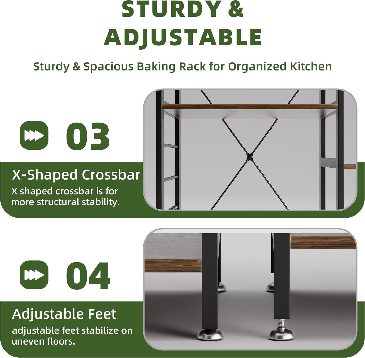 Baker’s Rack, Microwave Oven Stand with Bamboo Frame, 35.43" Coffee Bar with Wire Basket & 6 Hooks, 3-Tier Kitchen Storage Shelf Stand for Kitchen, Living Room, Office, Rustic Brown