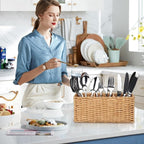 Ayiaren Wicker Flatware Silverware Caddy Cutlery Holder Kitchen Silverware Organizer Storage for Countertop Small Utensil Holders Party Table Spoon Knives Fork Holder Flatware Utensils Caddy Basket