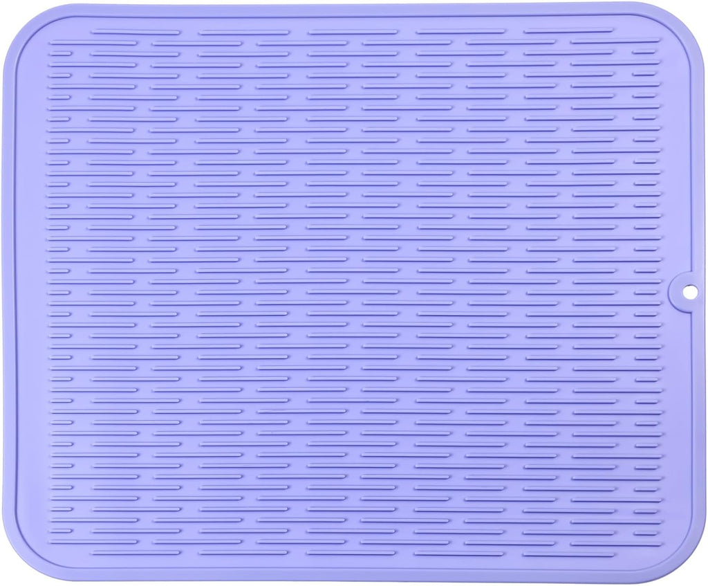 Silicone Dish Drying Mat for Multiple Usage,Easy clean,Eco-friendly,Heat-resistant Silicone Mat for Kitchen Counter or Sink,Refrigerator or Drawer Liner Light Purple XL 18 inches x 16 inches