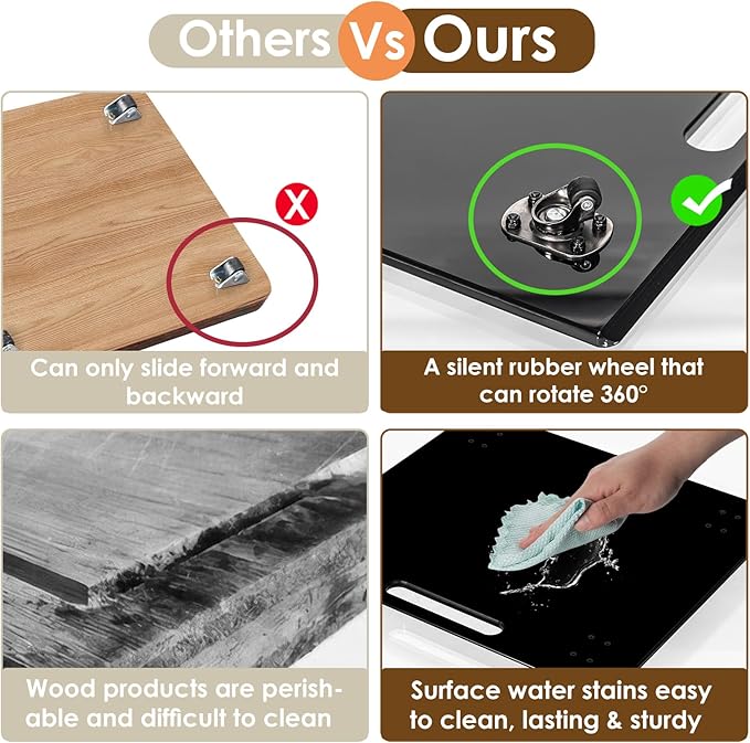 360° Sliding Tray for Coffee Maker & Kitchen Appliances - Silent Rubber Wheels, Acrylic Organizer Tray for Under Cabinet - Space Saving Countertop Accessory, 9.8x14 Inch (Black)