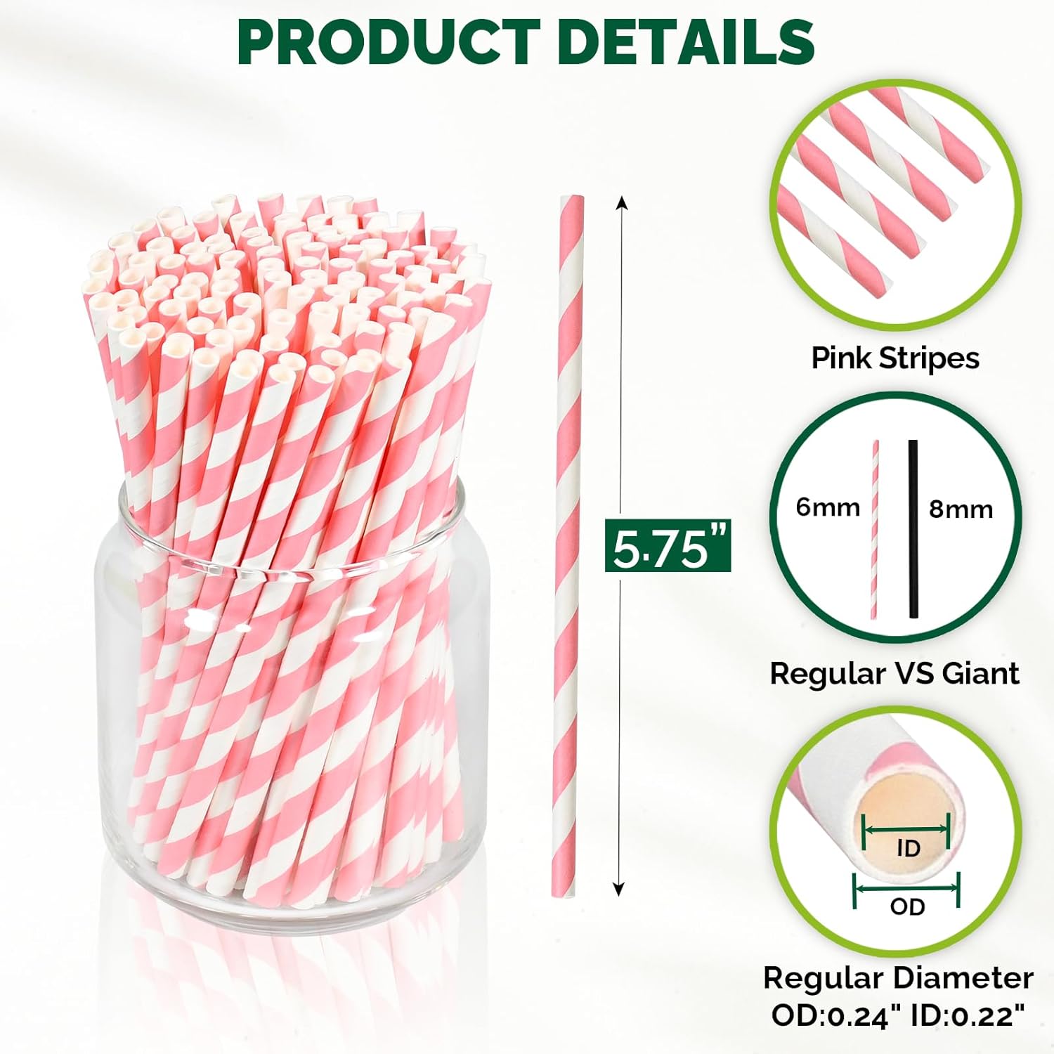 5.75 inch Short Pink Paper Straws 500 Counts, for Cocktail, Mixed Drinks, Cake Pops, Bars, Restaurants - Disposable, Compostable