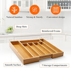 Expandable Large Kitchen Utensil Organizers Bamboo Silverware Drawer Organizer Tray Adjustable Flatware Organizer Fork Spoon Wood Cutlery Tray Cooking Utensils Holder Drawer Divider Silverware Trays