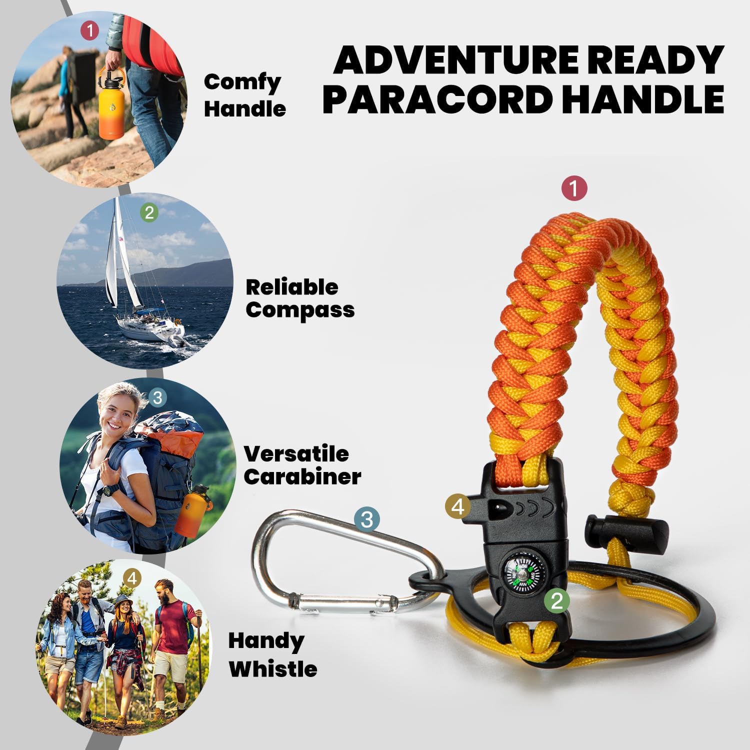 Insulated Water Bottle 64 oz, Triple Wall Vacuum Stainless Steel (Cold for 48 Hrs), Leak Proof & Non-BPA, Half Gallon Water Flask Jug with Paracord Handle & Straw Spout Lids, Ombre Orange