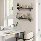 RICHFOCUS Floating Shelves for Wall Decor, 39.4W x 8D Wall Shelves Set of 2, 8 Inch Deep Rustic Wood Shelves Wall Mounted with Brackets, Long Floating Shelves for Living Room Bedroom Kitchen, Black