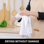 Homaxy 100% Cotton Terry Kitchen Towels(White, 13 x 28 inches), Checkered Designed, Soft and Super Absorbent Dish Towels, 12 Pack