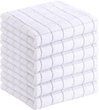 Homaxy 100% Cotton Terry Kitchen Towels(White, 13 x 28 inches), Checkered Designed, Soft and Super Absorbent Dish Towels, 6 Pack