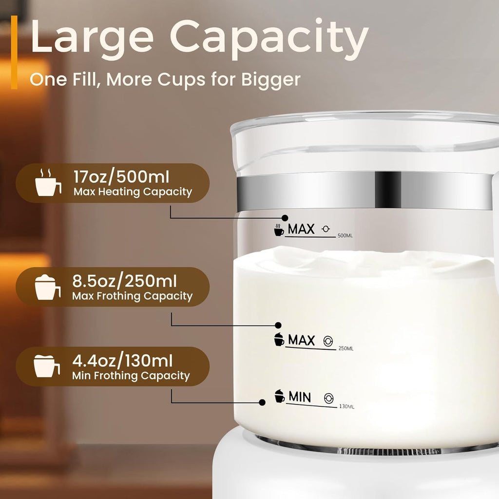 Milk Frother and Steamer, 6 in 1 Milk Steamer and Milk Warmer, 17oz Auto Shut Off Electric Frother with Touch Screen, Hot/Cold Foam Maker for Coffee, Latte, Cappuccino, Hot Chocolate