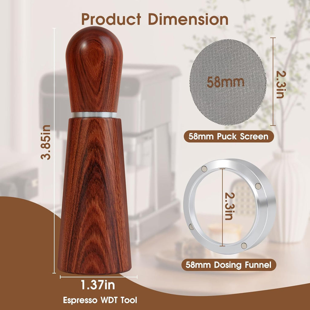 58mm Espresso Accessories Kit, WDT Tool, Dosing Funnel and Puck Screen Set, 316 Stainless Steel Needle Coffee Distribution Stirrer Fits Breville 58 mm Espresso Machines and Portafilter