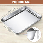 3 Pcs Baking Sheet Pan Set 9 x 6.7 x 1 Inches Cookie Sheet Small Toaster Oven Stainless Steel Tray Barbecue Grill Rectangle Trays, Non-stick, Easy Clean