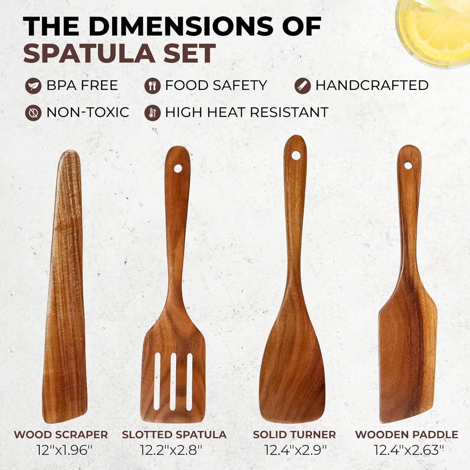 AIUHI Wooden Spatula for Cooking, Premium Teak Wood Cooking Utensils, NonStick Kitchen Utensils Set of 4 Contain Paddle, Turner Spatula, Slotted Spatula and Wood Scraper