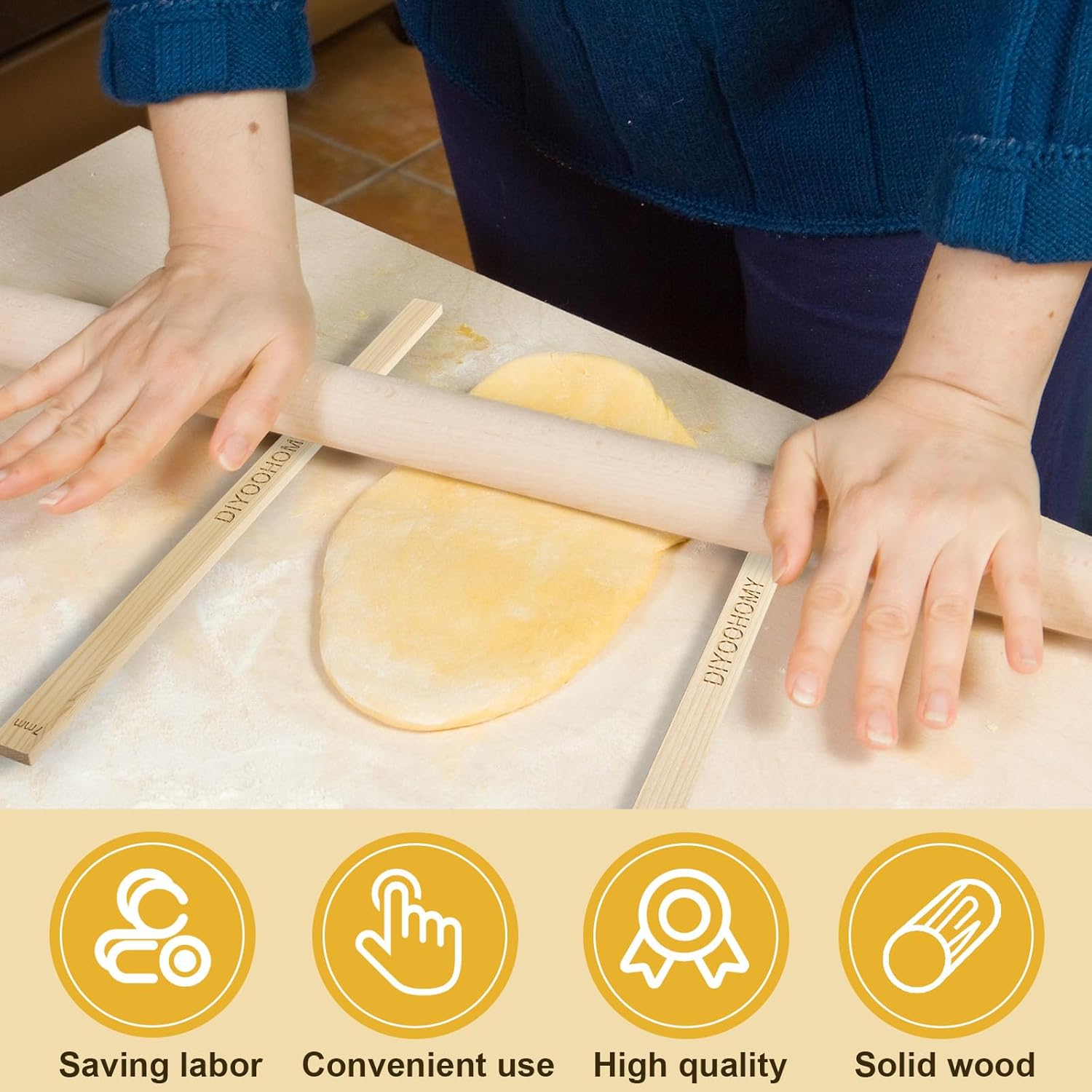 DIYOOHOMY 10 Pcs 17 Inch Rolling Pin Guides for Dough Thickness Polymer Clay Tools, Wooden Slab Roller for Clay, Clay Rolling Pin Depth Guide Pottery Ceramics Supplies