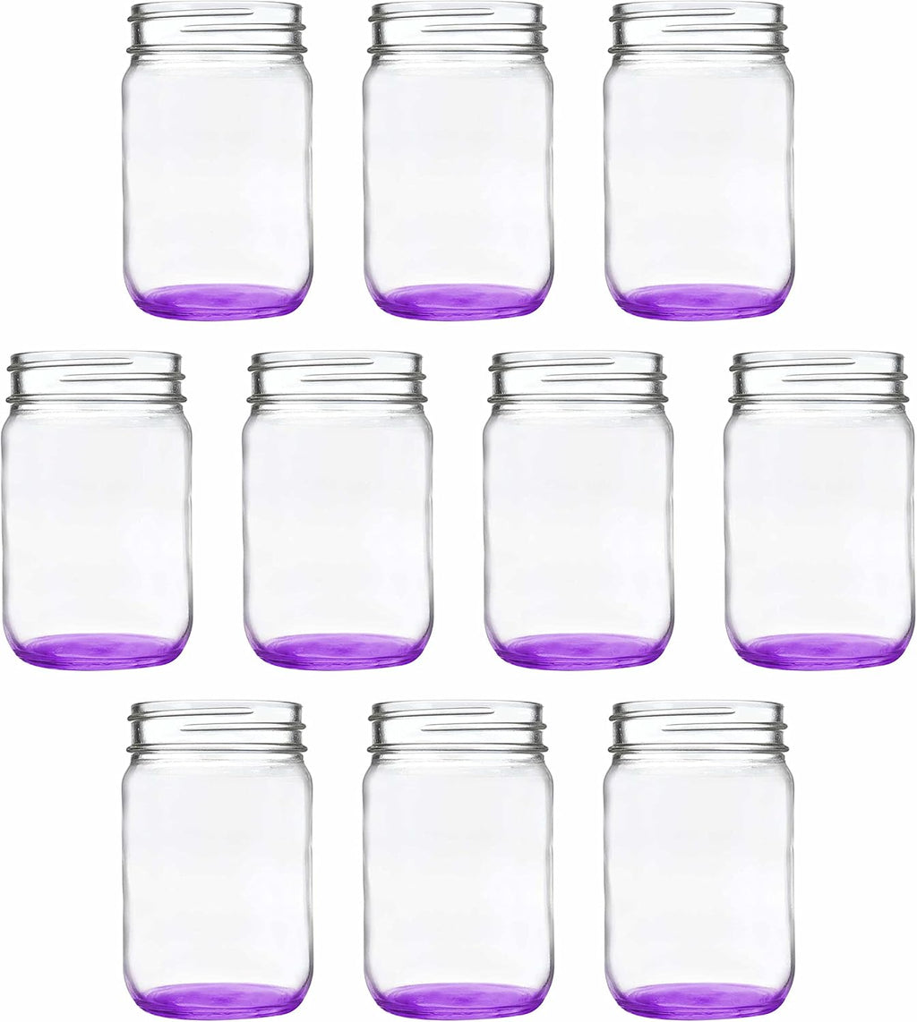 DISCOUNT PROMOS Decorating Mason Jars 12 oz. Set of 10, Bulk Pack - Glass Jars for Overnight Oats, Candies, Fruits, Pickles, Spices, Beverages - Purple