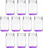 DISCOUNT PROMOS Decorating Mason Jars 12 oz. Set of 10, Bulk Pack - Glass Jars for Overnight Oats, Candies, Fruits, Pickles, Spices, Beverages - Purple