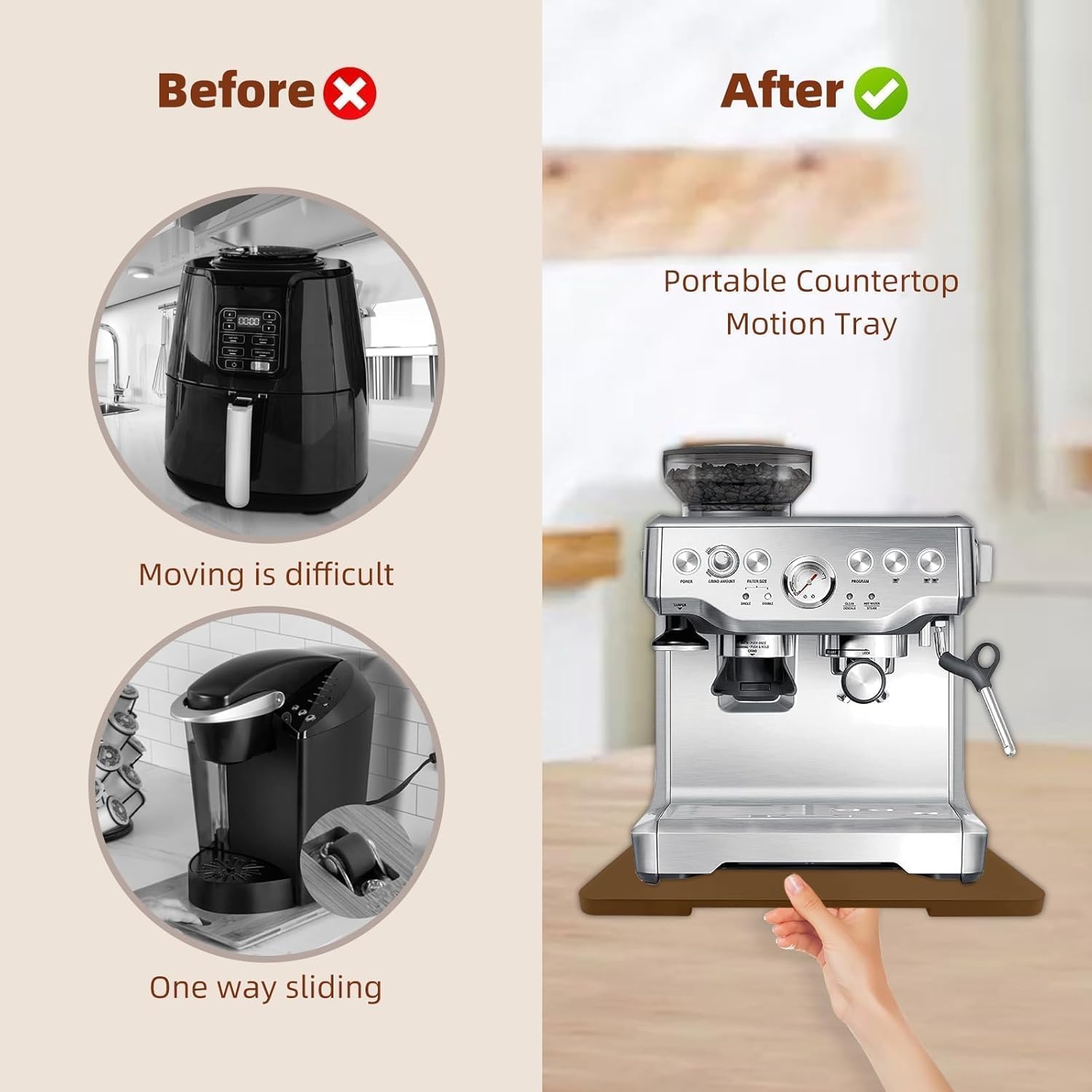 360° Rolling Tray Bamboo Appliance Slider for Kitchen Appliances, for Breville Espresso Machine Accessories, Sliding Tray for Coffee Maker Appliances Mat Easily from Under The Cabin Brown13"×15.7"