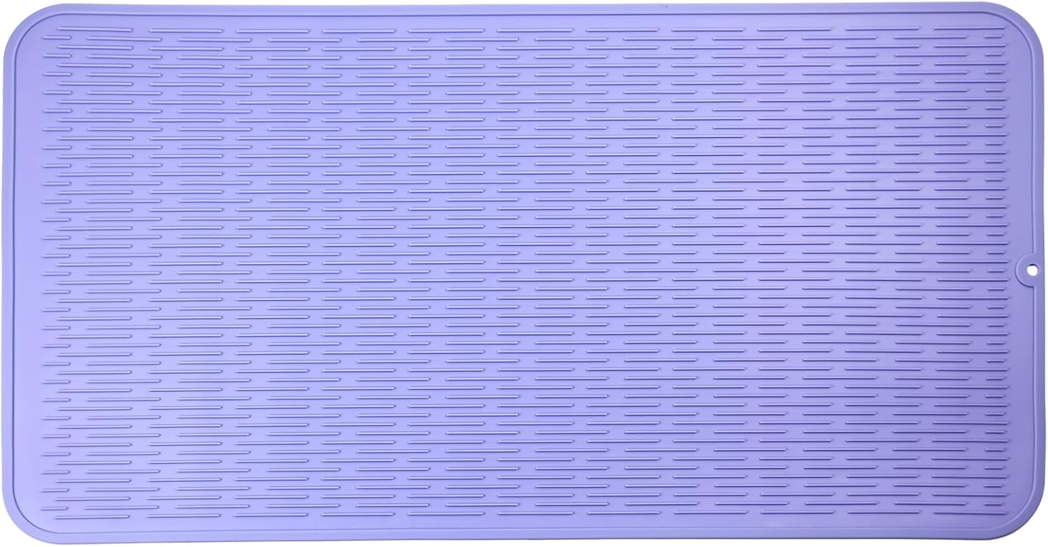 Silicone Dish Drying Mat for Multiple Usage,Easy clean,Eco-friendly,Heat-resistant Silicone Mat for Kitchen Counter or Sink,Refrigerator or Drawer Liner Light Purple 4XL 32 inches x 18 inches