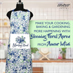AMOUR INFINI Cotton Aprons for Women with Pocket, Adjustable Strap & Waist Ties - Washable Aprons for Baking, Cooking, Gardening (27.5 x 33 Inches - Blooming Floral)