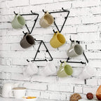 MyGift Matte Black Metal Triangular Coffee Mug Holder Wall Mount Display Rack Mug Organizer with 3 Hooks, Set of 4