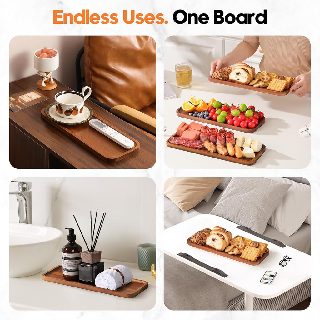 Solid Acacia Wood Serving Trays and Platters - Wooden Mini Charcuterie Boards, Rectangle Small Cheese Board for Food, Bathroom, Home Decor, Kitchen Counter, (14"x5.5", 6 Pack)