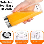 20oz Glass Juice & Water Bottles 6-Pack with Lids- Wide Mouth Reusable Borosilicate Glass- for Juicing, Smoothies, Protein Shakes, Blender & Shaker Bottle- Refillable & Dishwasher Safe(20 oz/600ml)