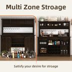 4ever2buy Farmhouse Coffee Bar Cabinet with Storage Hutch, 55“ Wine Bar with 12 Wine Racks and 8 Hooks, Coffee Station with 4 Open Shelves and Sliding Barn Doors for Kitchen, Dining Room, Dark Oak