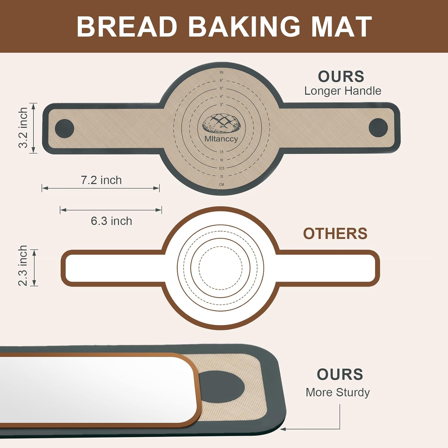 3 PCS Silicone Bread Sling for Dutch Oven Liners, Non Stick & Easy to Clean Silicone Bread Baking Mat with Extra Long Handles, Reusable Round Silicone Baking Mats to Transfer Sourdough Bread