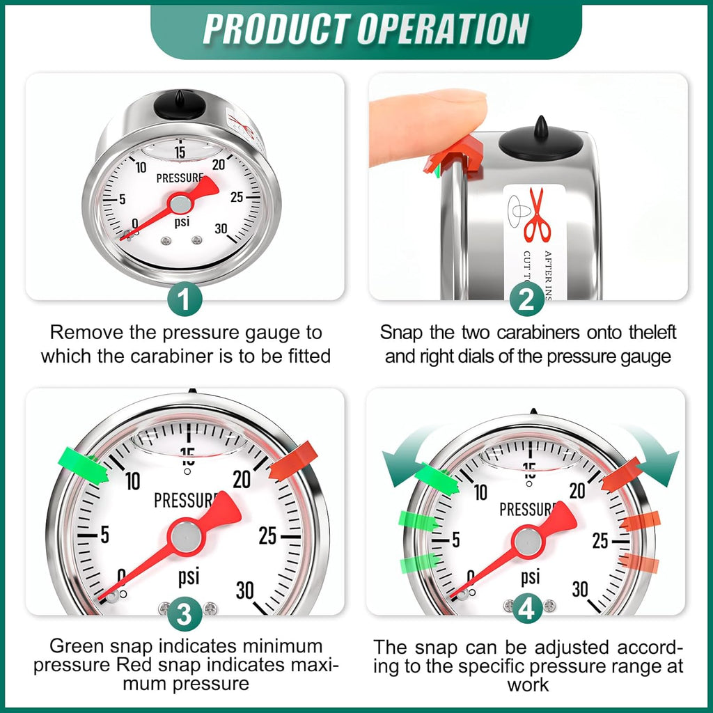0-30psi Stainless Steel Glycerin Liquid Filled Pressure Gauge 1/8" NPT 1.5" Face Dial, Center Back Mount, for Water, Oil and Air Pressure Testing (with Range Mark Pointer)