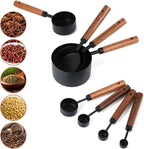 Stainless Steel Measuring Cups Set and Measuring Spoons Wooden Handle Metal Measure Cups and Spoons for Cooking and Baking, 8 Piece