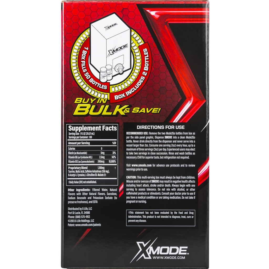 XMODE Energy Shots on Tap with Dispenser & 2 Bottles, 100 Servings - Cherry Bomb Flavor Energy Caffeine Shots - Quick Energy Boost Shots with Vitamins B6 & B12, Caffeine - Great Taste, Zero Calories